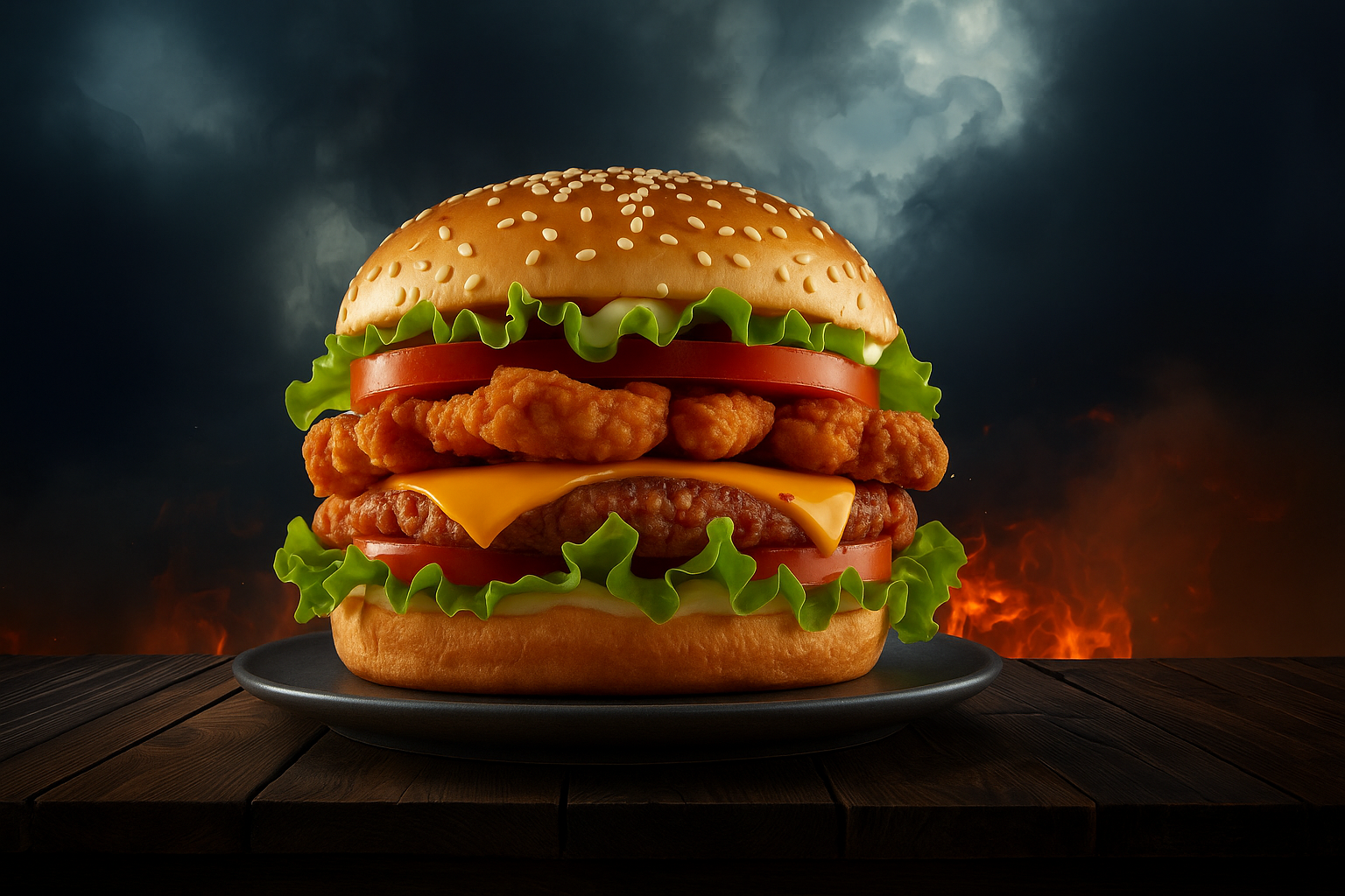 Hamburguesa de Pollo con Queso Cheddar